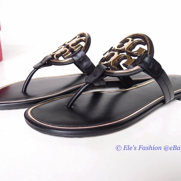 NIB Tory Burch Metal Miller Leather Thong Sandal BLACK 7 7.5 8 8.5 9 9.5 AUTHNT - Picture 10 of 16
